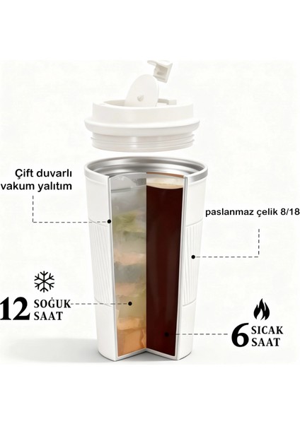380 mL Şık Tasarım Çift Katmanlı Paslanmaz Çelik Termos Bardak Sızdırmaz Sıcak-Soğuk Araç Uyumu