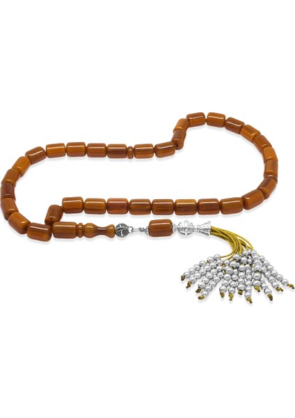 Çubuk Sıkma Kehribar Tesbih - Osmanlı Saray Püsküllü - Bal Rengi - Kapsül Kesim