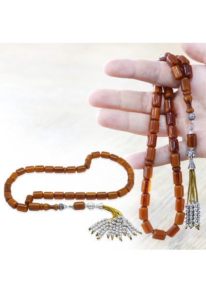 Çubuk Sıkma Kehribar Tesbih - Osmanlı Saray Püsküllü - Bal Rengi - Kapsül Kesim fiyatları