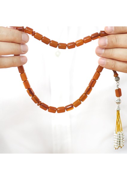 Çubuk Sıkma Kehribar Tesbih - Osmanlı Saray Püsküllü - Bal Rengi - Kapsül Kesim modelleri