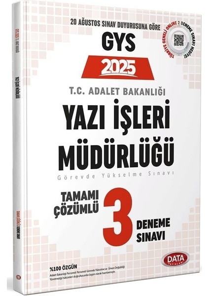 Data 2025 Gys Adalet Bakanlığı Yazı Işleri Müdürlüğü 3 Deneme Çözümlü Görevde Yükselme Data Yayınları