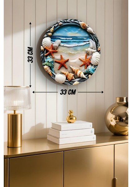 3D Görünümlü Temperli Cam Tablo – Deniz Kabuğu ve Yıldızı Temalı Duvar Süsü Uv Baskı 33X33 CM-CDS074 modelleri