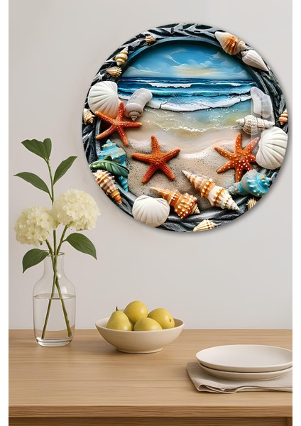 3D Görünümlü Temperli Cam Tablo – Deniz Kabuğu ve Yıldızı Temalı Duvar Süsü Uv Baskı 33X33 CM-CDS074 indirimleri