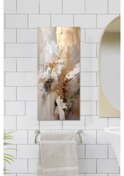 Temperli Cam Dik Tablo 30X60 cm Ebadında Hd Uv Baskı – Bej ve Altın Soyut Desen - DCT009