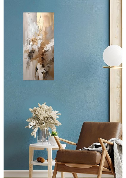 Temperli Cam Dik Tablo 30X60 cm Ebadında Hd Uv Baskı – Bej ve Altın Soyut Desen - DCT009 modelleri