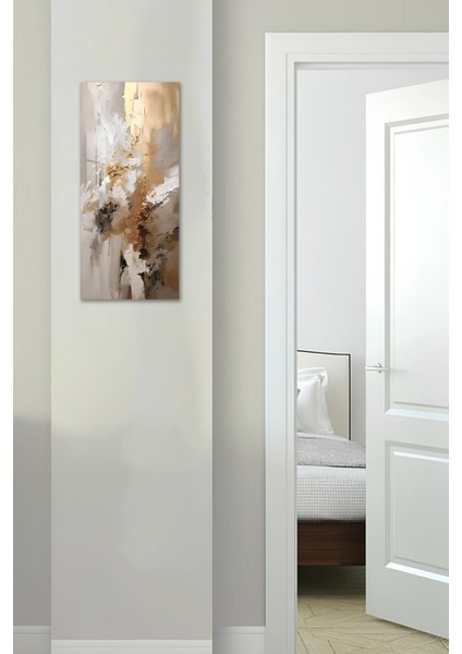 Temperli Cam Dik Tablo 30X60 cm Ebadında Hd Uv Baskı – Bej ve Altın Soyut Desen - DCT009 fırsatları