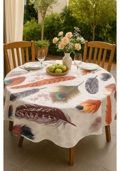 Yuvarlak Tüy Desenli Duck Kumaş Masa Örtüsü 150X150 cm