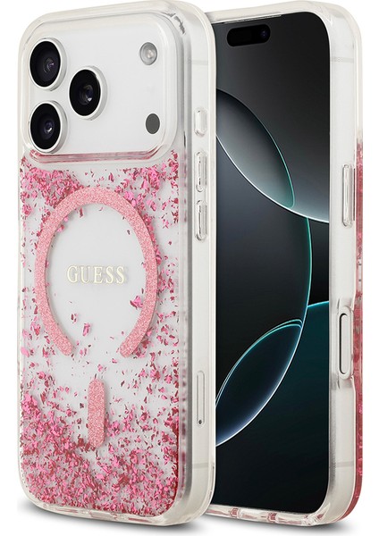 iPhone 17 Pro Uyumlu Kılıf Guess Lisanslı M-Safe Şarj Özellikli Transparan Resin Bottom Kapak Pembe