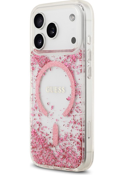 iPhone 17 Pro Uyumlu Kılıf Guess Lisanslı M-Safe Şarj Özellikli Transparan Resin Bottom Kapak Pembe fiyatları