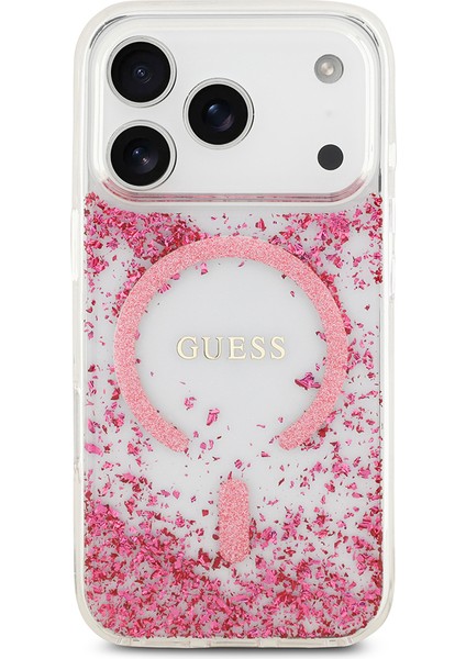 iPhone 17 Pro Uyumlu Kılıf Guess Lisanslı M-Safe Şarj Özellikli Transparan Resin Bottom Kapak Pembe modelleri