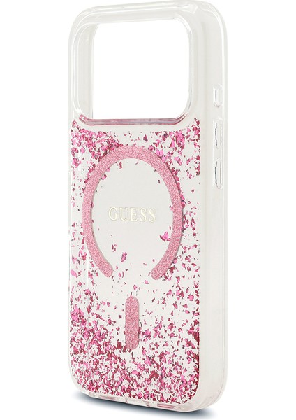 iPhone 17 Pro Uyumlu Kılıf Guess Lisanslı M-Safe Şarj Özellikli Transparan Resin Bottom Kapak Pembe