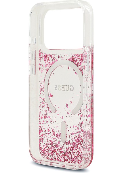 iPhone 17 Pro Uyumlu Kılıf Guess Lisanslı M-Safe Şarj Özellikli Transparan Resin Bottom Kapak Pembe