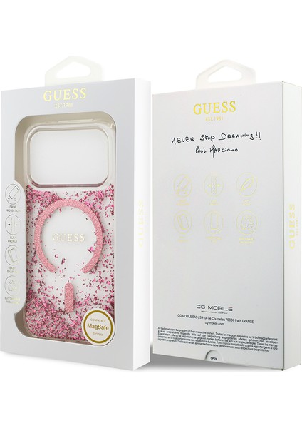iPhone 17 Pro Uyumlu Kılıf Guess Lisanslı M-Safe Şarj Özellikli Transparan Resin Bottom Kapak Pembe