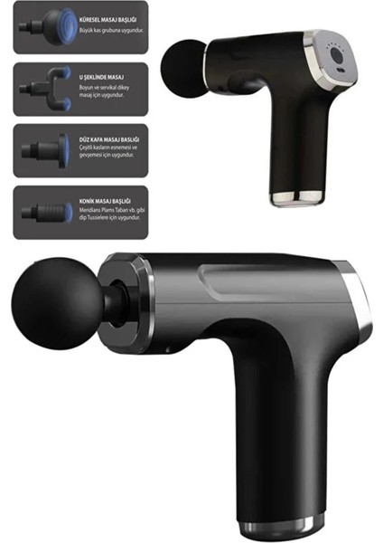 Yeni Nesil Profesyonel Şarjlı Masaj Tabancası 4 Başlıklı ve 6 Kademeli