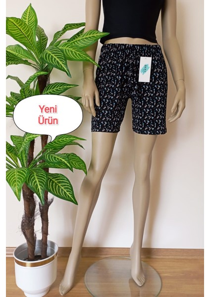 Kadın Çiçek Desenli Yumuşak Pamuklu Penye Şort