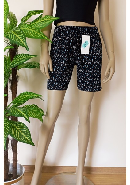 Kadın Çiçek Desenli Yumuşak Pamuklu Penye Şort fırsatları