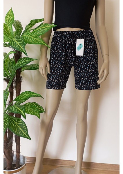 Kadın Çiçek Desenli Yumuşak Pamuklu Penye Şort