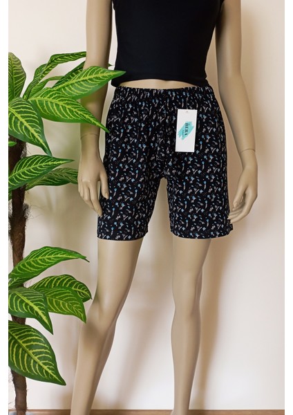 Kadın Çiçek Desenli Yumuşak Pamuklu Penye Şort