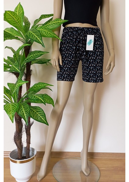 Kadın Çiçek Desenli Yumuşak Pamuklu Penye Şort