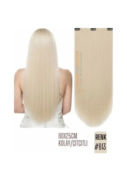 Doğal Görünümlü Düz Siyah Sentetik Kaynak Saç – Renk KOD:#613 Kolay Tak Çıkar, Işıltılı Etki!