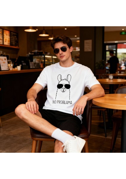 No Problama Lama Logic – Sorun Mu? Bize Uzak Oversize Unisex T-Shirt Beyaz %100 Pamuk