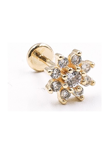 Gold Çiçekli Zirkon Taşlı Tragus Helix Piercing – Kararma Yapmaz, Anti Alerjik