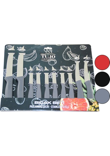 10LU Tırtırlı Bıçak Seti 2AD 12.5cm Ekmek 2AD 10CM Sebze 6AD 6.5cm Meyve (5361)