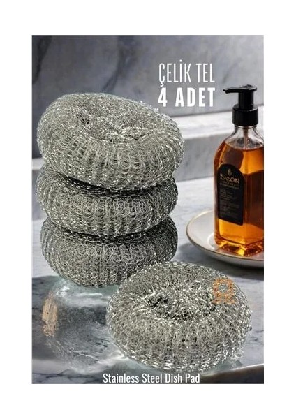 Çelik Bulaşık Ovalama Teli 4 Adet