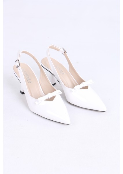 Sivri Burun Beyaz Rugan Topuklu Ayakkabı – Zarif Fiyonk Detaylı fırsatları