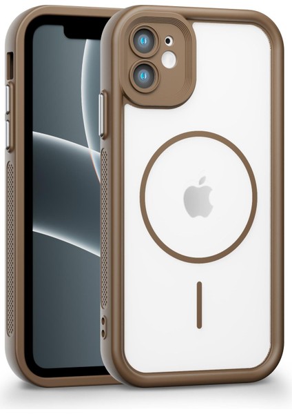 iPhone 11 Uyumlu Kamera Korumalı Magsafe Wireless Şarj Özellikli Mat Silikon Haki Renkli Silikon Telefon Kılıfı