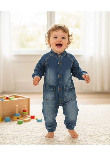 Erkek Bebek/çocuk Uzun Kollu Kot (Denim) Bebek Tulumu