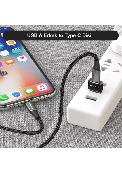 USB A To Type C Dönüştürücü Adaptör Yeni Nesil Şarj Kablo Çevirici Siyah 2 Adet