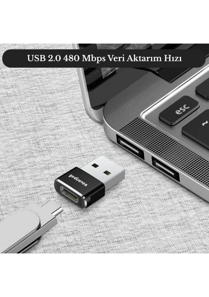 USB A To Type C Dönüştürücü Adaptör Yeni Nesil Şarj Kablo Çevirici Siyah 2 Adet