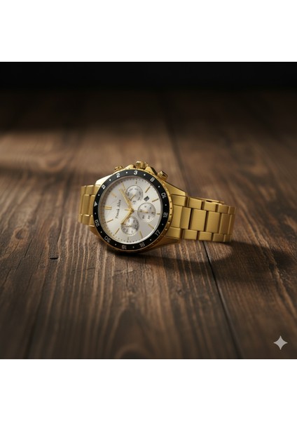 Erkek Kol Saati Altın ve Siyah Renk, Gümüş Kadran - Şık Metal Kordon, 2 Yıl Garantili fiyatları