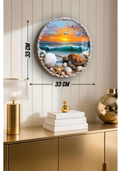 3D Görünümlü Temperli Cam Tablo – Deniz ve Kaplumbağa Temalı Duvar Süsü Uv Baskı 33X33 cm CDS088 modelleri