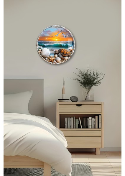 3D Görünümlü Temperli Cam Tablo – Deniz ve Kaplumbağa Temalı Duvar Süsü Uv Baskı 33X33 cm CDS088 fırsatları