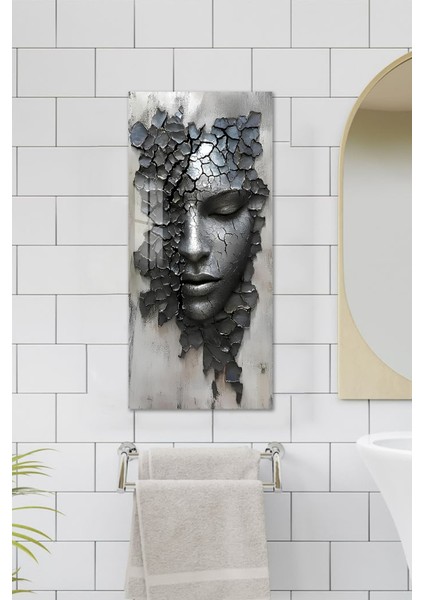 Kırık Yüz Heykel Temalı Temperli Cam Dik Tablo 30X60 cm Uv Baskı - DCT058