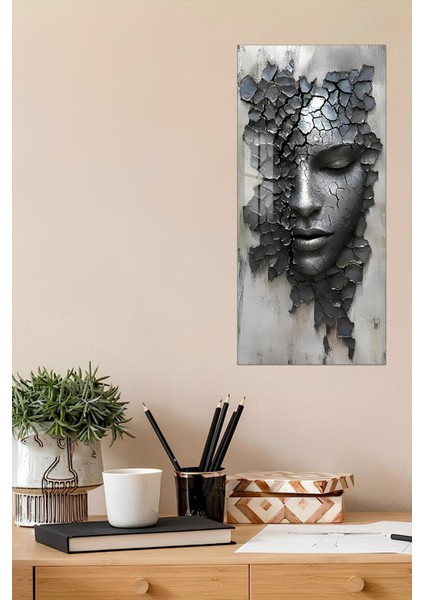 Kırık Yüz Heykel Temalı Temperli Cam Dik Tablo 30X60 cm Uv Baskı - DCT058 fiyatları