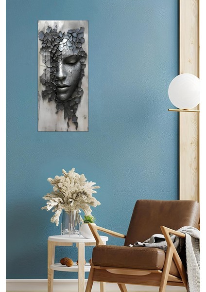 Kırık Yüz Heykel Temalı Temperli Cam Dik Tablo 30X60 cm Uv Baskı - DCT058 modelleri