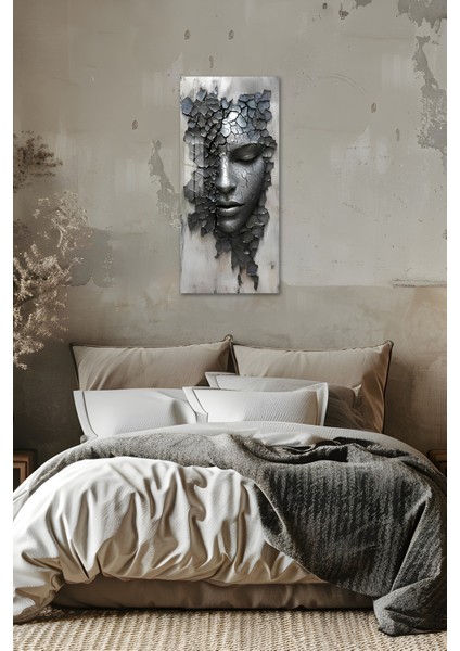 Kırık Yüz Heykel Temalı Temperli Cam Dik Tablo 30X60 cm Uv Baskı - DCT058 indirimleri