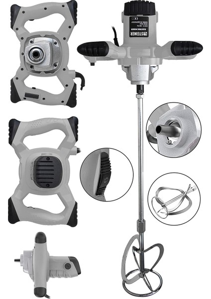 Alman 2800 Watt Bakır Sargı 6 Kademeli Alçı Boya ve Harç Karıştırıcı Mikser Gri