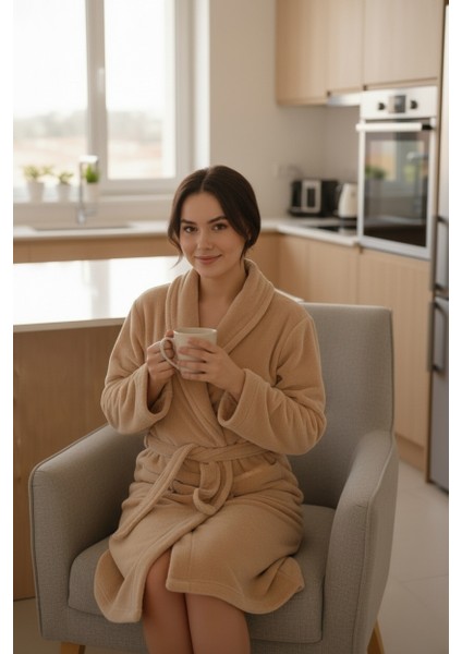 Lumor Şal Yaka Wellsoft Peluş Yumuşak Sabahlık | Bej L/xl