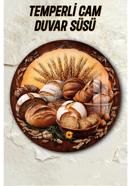 3D Görünümlü Temperli Cam Tablo – Ekmek ve Buğday Temalı Duvar Süsü Uv Baskı 33X33 CM-CDS089 fiyatları