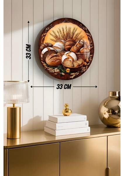 3D Görünümlü Temperli Cam Tablo – Ekmek ve Buğday Temalı Duvar Süsü Uv Baskı 33X33 CM-CDS089 modelleri