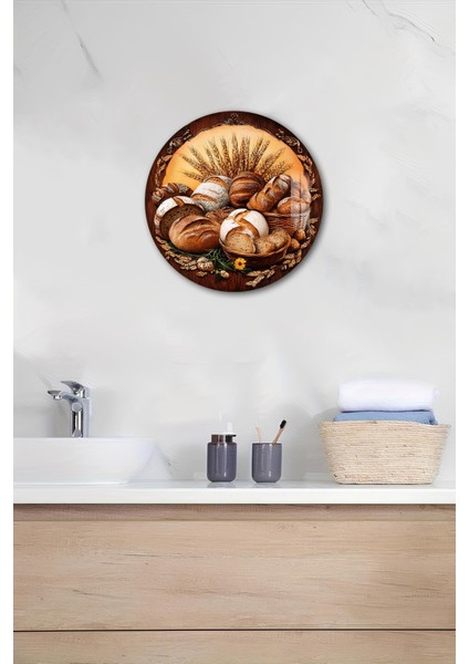 3D Görünümlü Temperli Cam Tablo – Ekmek ve Buğday Temalı Duvar Süsü Uv Baskı 33X33 CM-CDS089