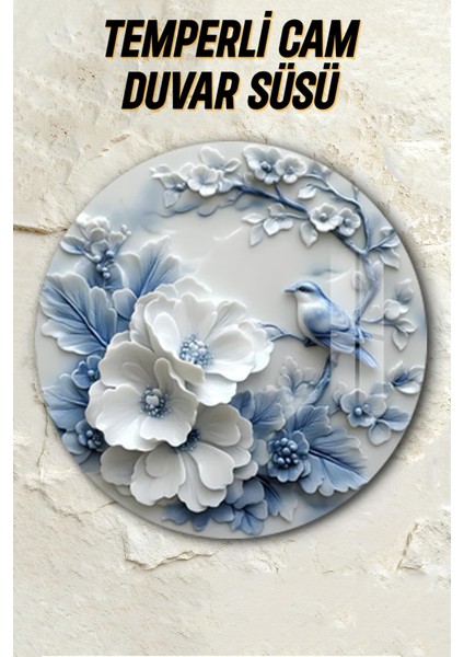 3D Görünümlü Temperli Cam Tablo – Çiçek ve Kuş Desenli Duvar Süsü Uv Baskı 33X33 CM-CDS051 fiyatları
