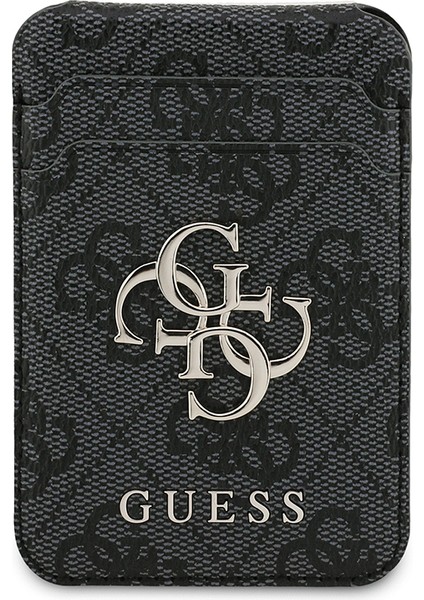 iPhone 17 Uyumlu Kılıf Guess Lisanslı M-Safe Özellikli 4g Metal Büyük Logolu Kartlıklı Kapak Siyah
