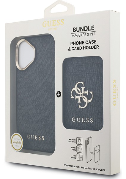 iPhone 17 Uyumlu Kılıf Guess Lisanslı M-Safe Özellikli 4g Metal Büyük Logolu Kartlıklı Kapak Siyah