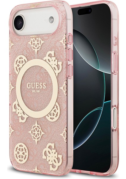 iPhone 17 Air Uyumlu Kılıf Guess Lisanslı M-Safeli Iml Peony ve 4g Desenli Klasik Logolu Kapak Pembe