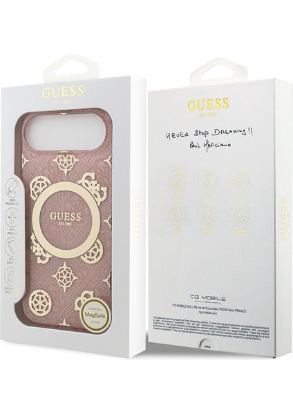 iPhone 17 Air Uyumlu Kılıf Guess Lisanslı M-Safeli Iml Peony ve 4g Desenli Klasik Logolu Kapak Pembe